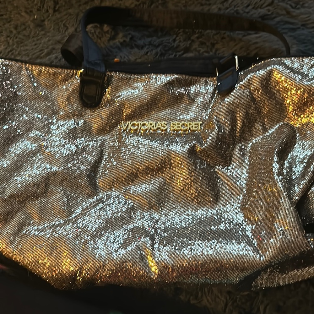 Gold glitter Victoria’s Secret zip up tote
